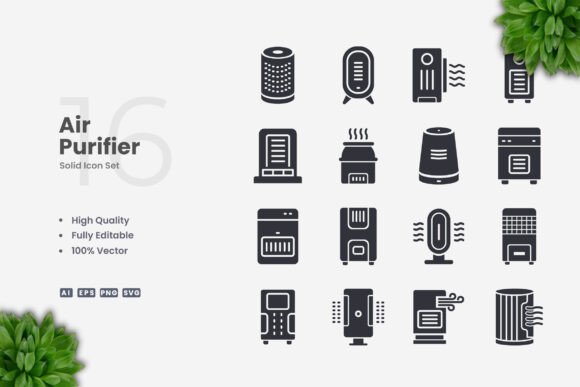 Air Purifier Solid Icons: Graphics for Clean Design