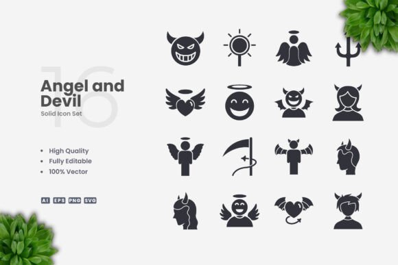 Angel and Devil Solid Icons for Graphics and Branding