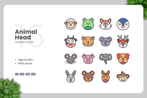 Animal Head Color Icons: Graphics and Icons for Modern Design