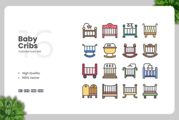 Baby Cribs Color Icons for Graphics and Icons