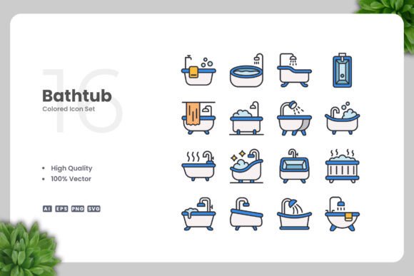 Bathtub 2 Color Icons Graphics
