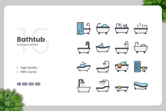 Bathtub Color Icons for Graphics and Icons