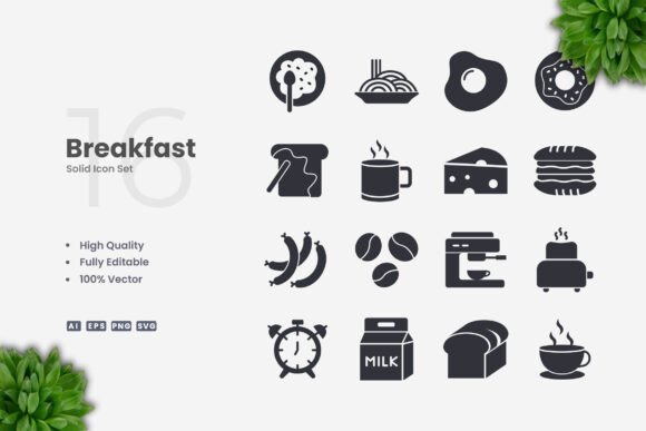 Breakfast Solid Icons for Creative Crafts