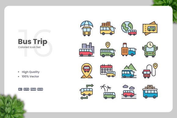Bus Trip Color Icons: Graphics and Icons for Local Business