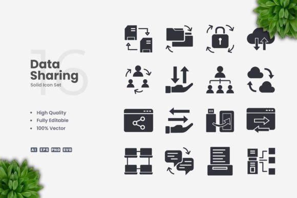 Data Sharing Solid Icons for Graphics and Icons