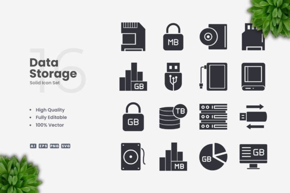 Data Storage Solid Icons
