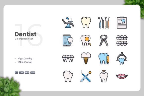 Dentist Color Icons for Creative Crafts