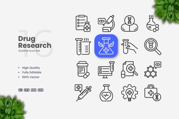 Drug Research Icons: Graphics and Icons for Creative Design
