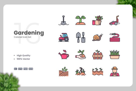 Gardening Color Icons for Graphics and Icons