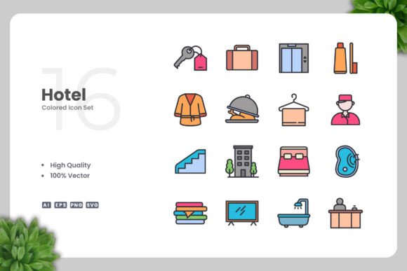 Hotel Color Icons: Graphics and Icons for Creative Design