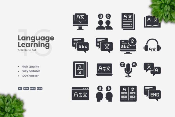 Language Learning Solid Icons