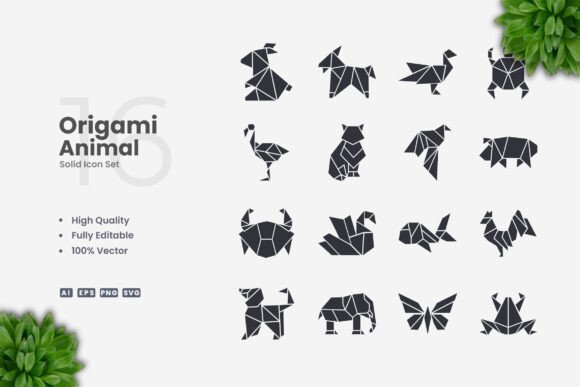 Origami Animal Solid Icons: Graphics and Icons for Modern Design