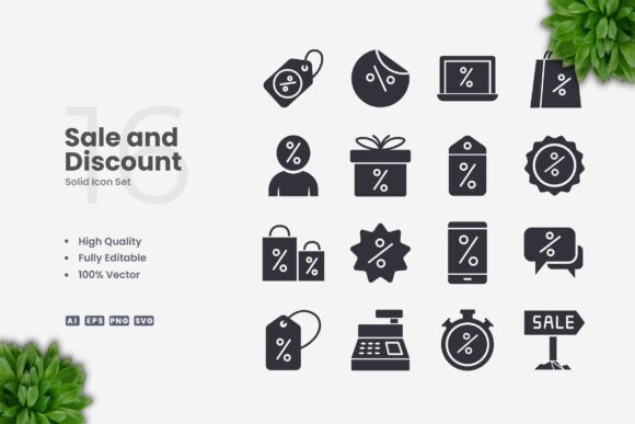 Sale and Discount Solid Icons for Graphics and Icons