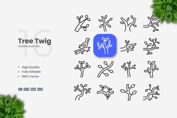 Tree Twig Icons: Graphics and Icons for Creative Design