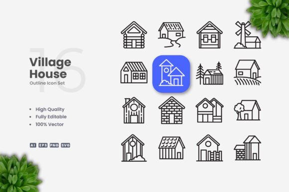 Village House Icons: Graphics for Modern Branding