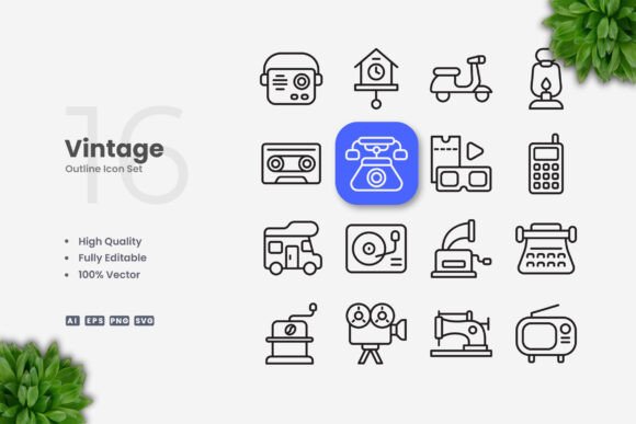 Vintage Icons: Graphics and Icons for Polished Content