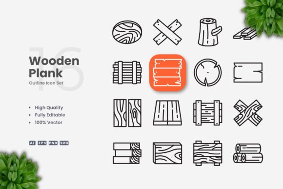 Wooden Plank Icons for Graphics and Branding